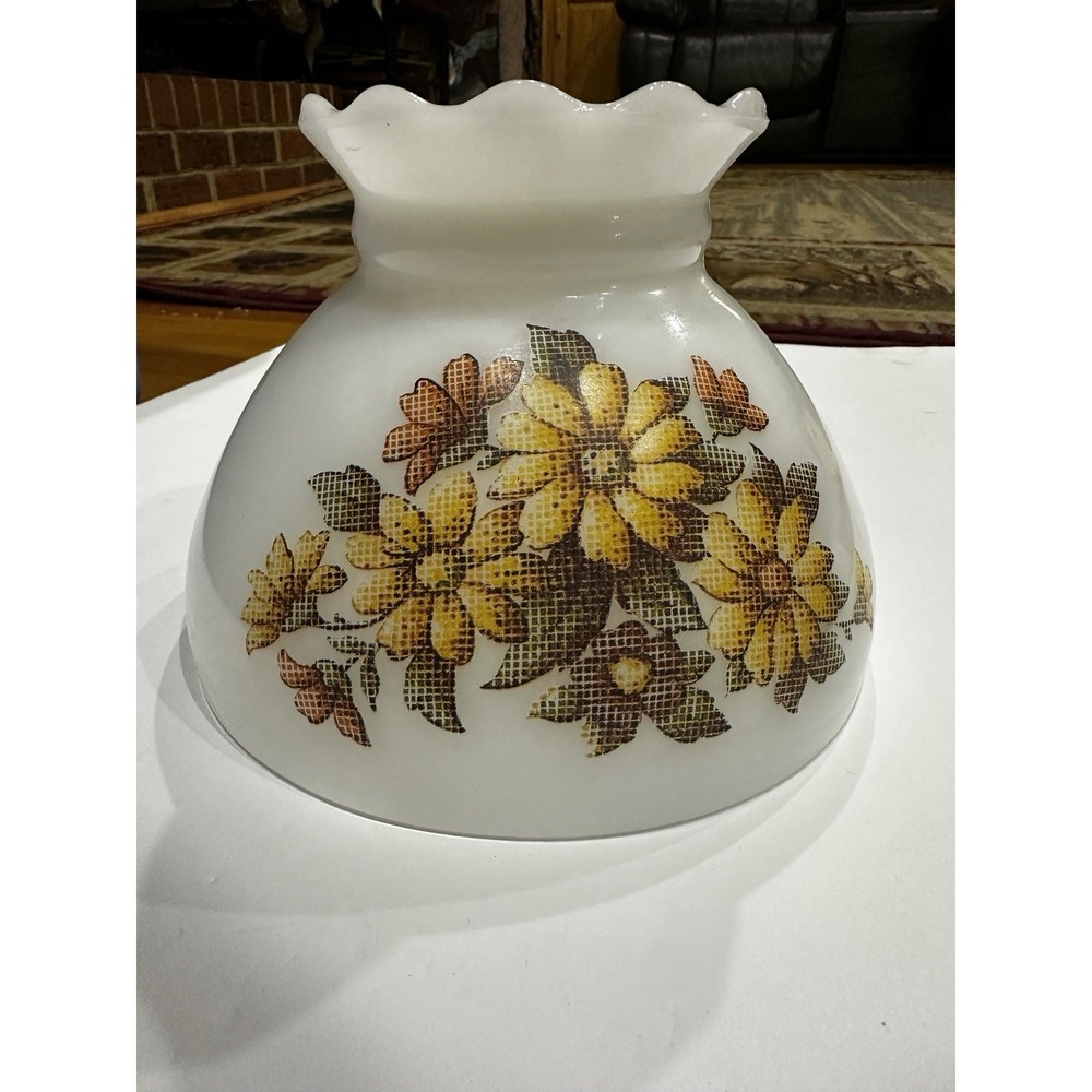 Early Coleman Table Lamp shade Milk Glass with Sunflowers Vintage Cottage Core